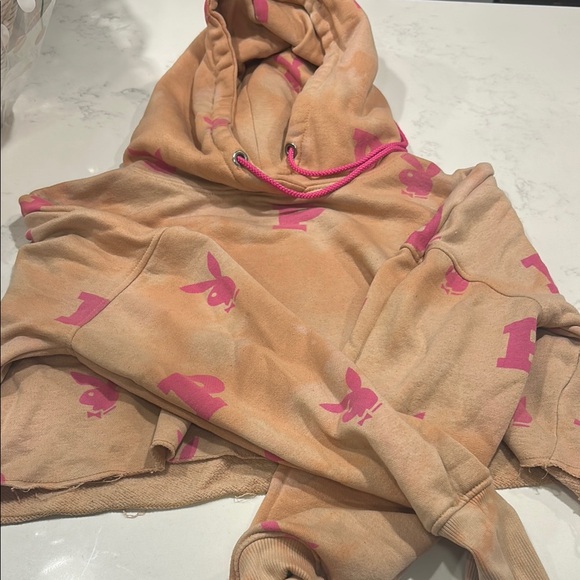 Pink and Tan Hoodie and Sweatpants Set - Picture 2 of 6